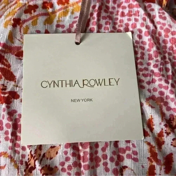Cynthia Rowley Paisley Boho Mock Neck Smocked Waist Top in Cream/Orange, XS. NWT - Picture 9 of 9
